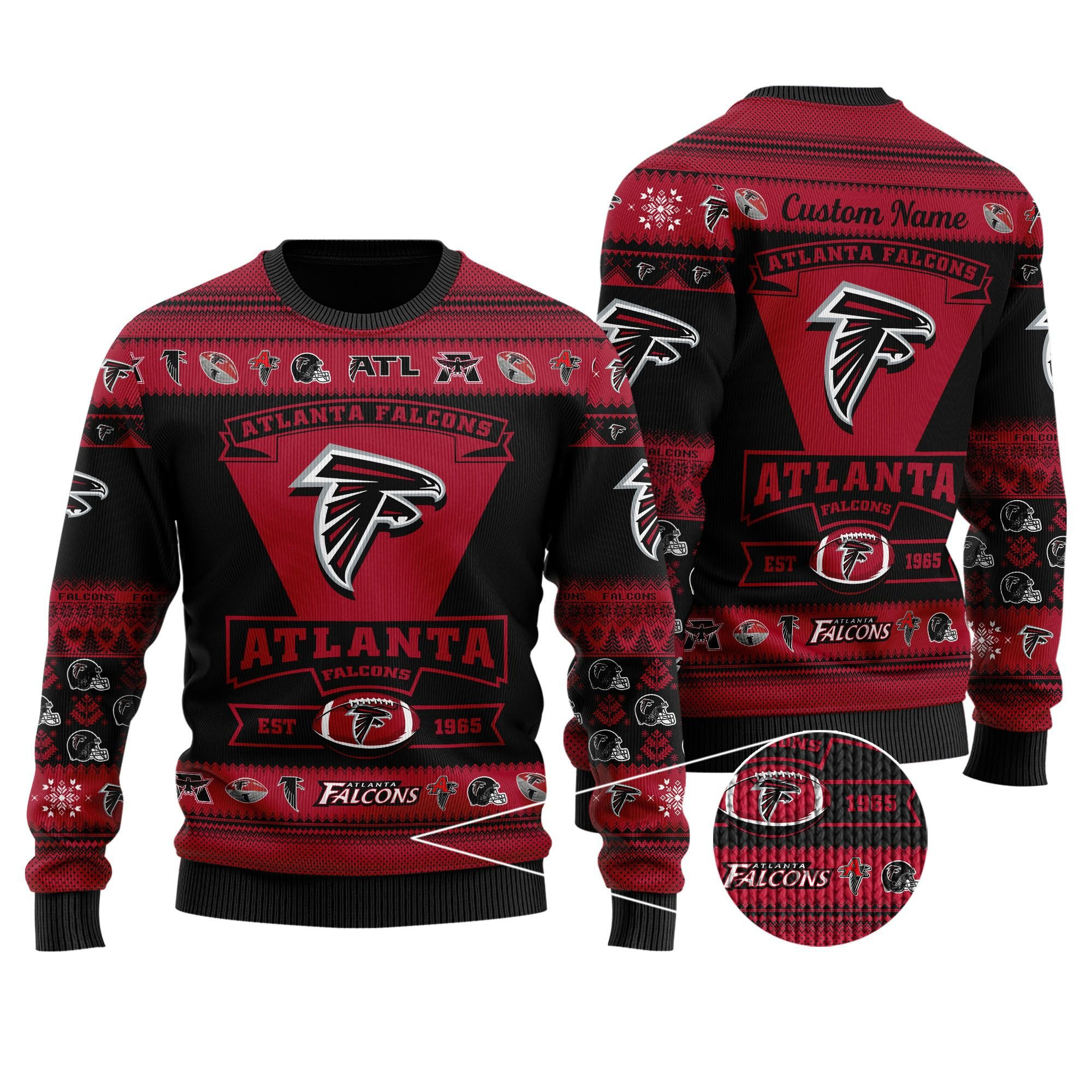 Atlanta Falcons Football Team Logo Custom Name Personalized Ugly Christmas Sweater Adult 3D Funny Matching for family - Image 2