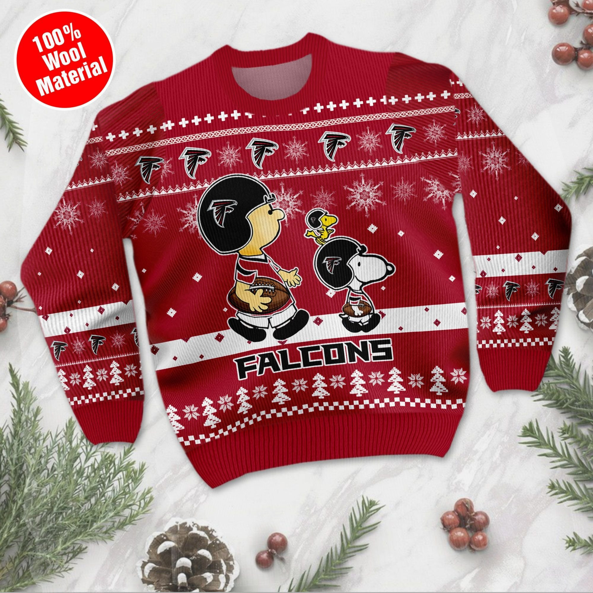 Atlanta Falcons Funny Charlie Brown Peanuts Snoopy Ugly Christmas Sweater Adult 3D Funny Matching for family - Image 2
