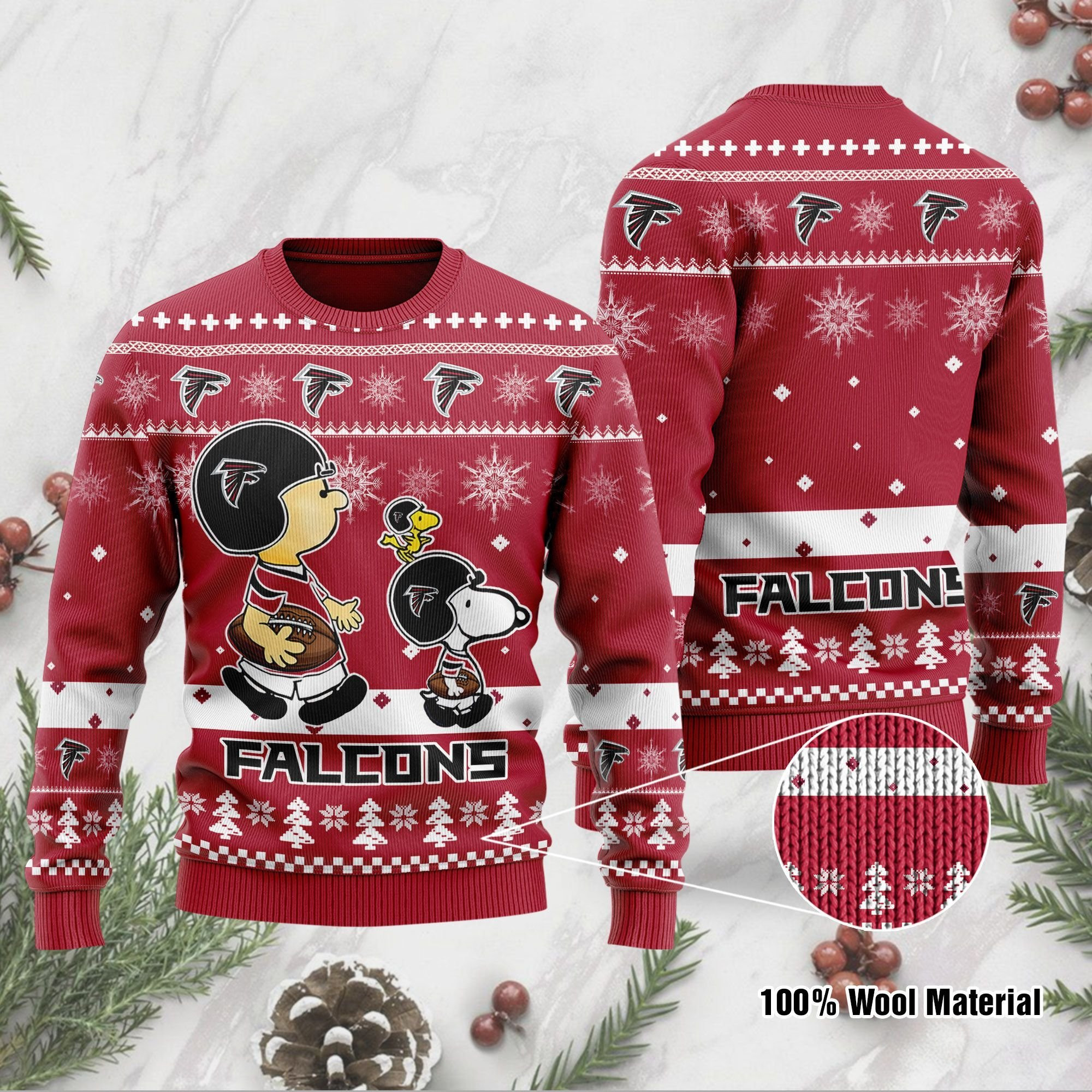 Atlanta Falcons Funny Charlie Brown Peanuts Snoopy Ugly Christmas Sweater Adult 3D Funny Matching for family
