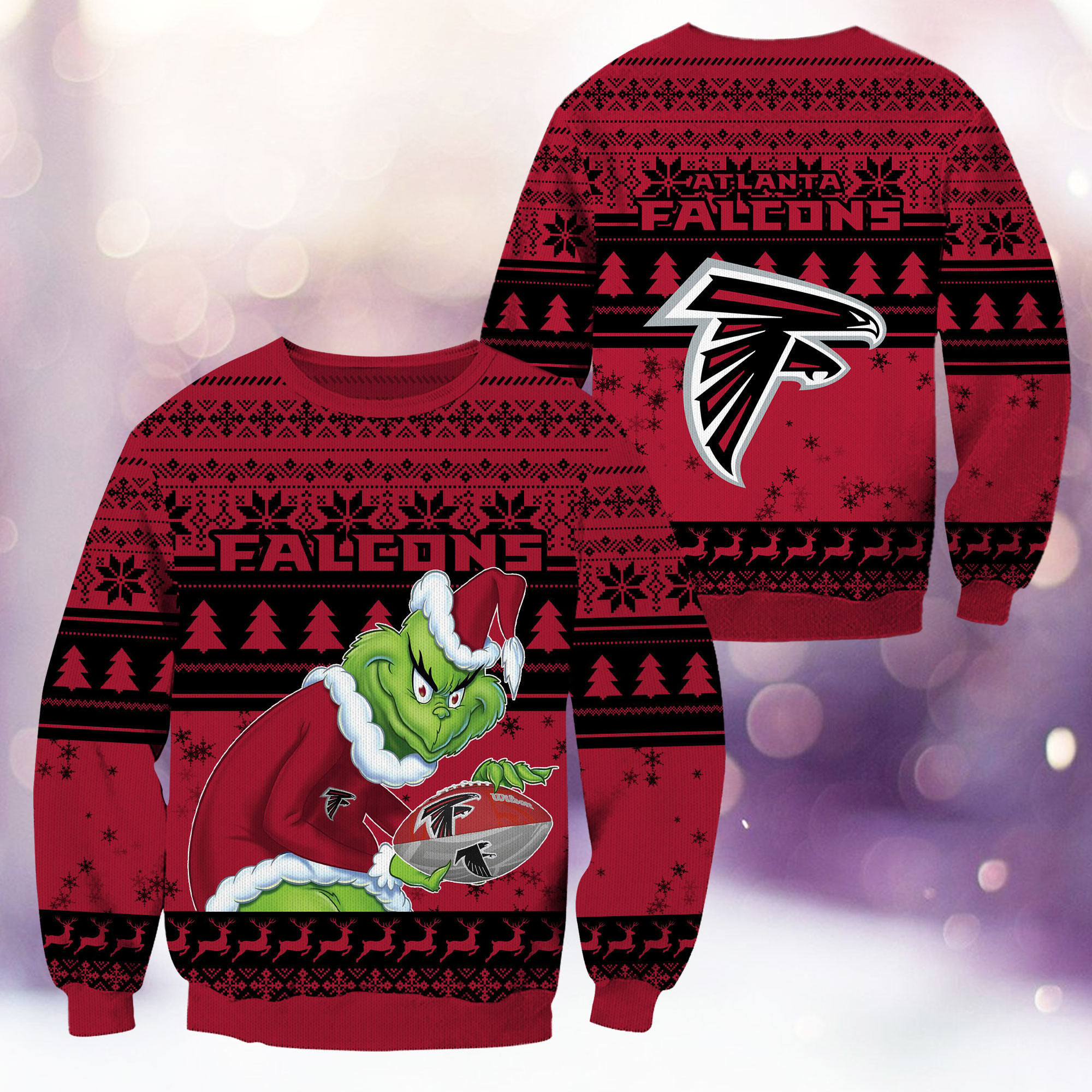 Atlanta Falcons Grinch Ugly Christmas Sweater Adult 3D Funny Matching for family