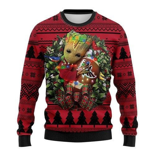 Atlanta Falcons Groot Hug Ugly Christmas Sweater Adult 3D Funny Matching for family