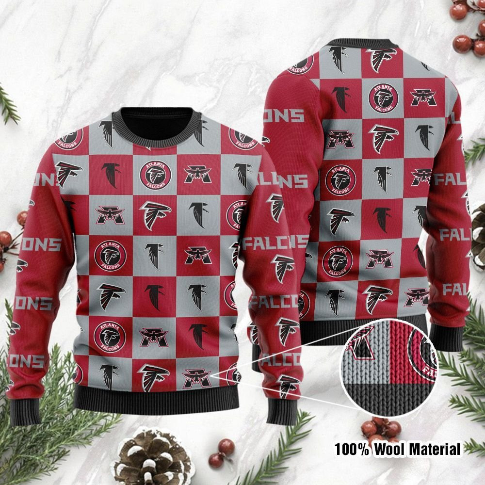 Atlanta Falcons Logo Checkered Flannel Ugly Christmas Sweater Adult 3D Funny Matching for family