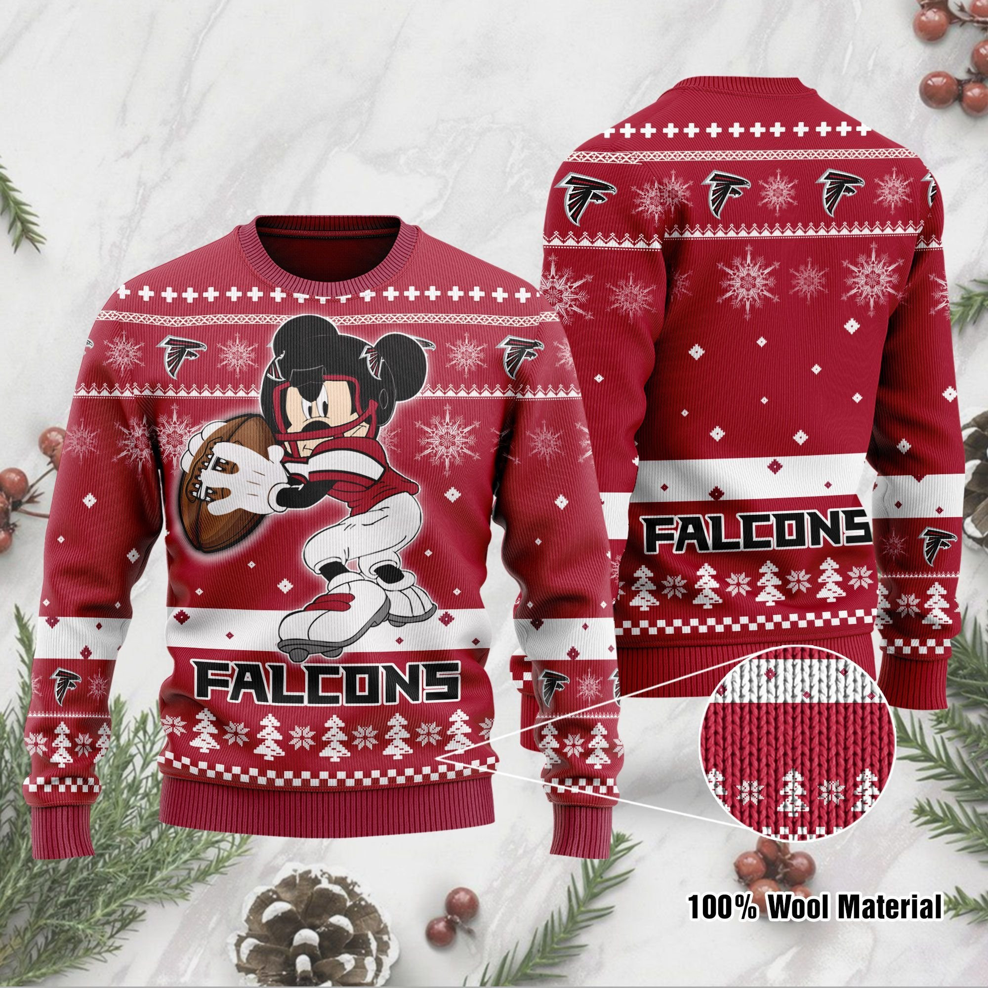 Atlanta Falcons Mickey Mouse Funny Ugly Christmas Sweater Adult 3D Funny Matching for family