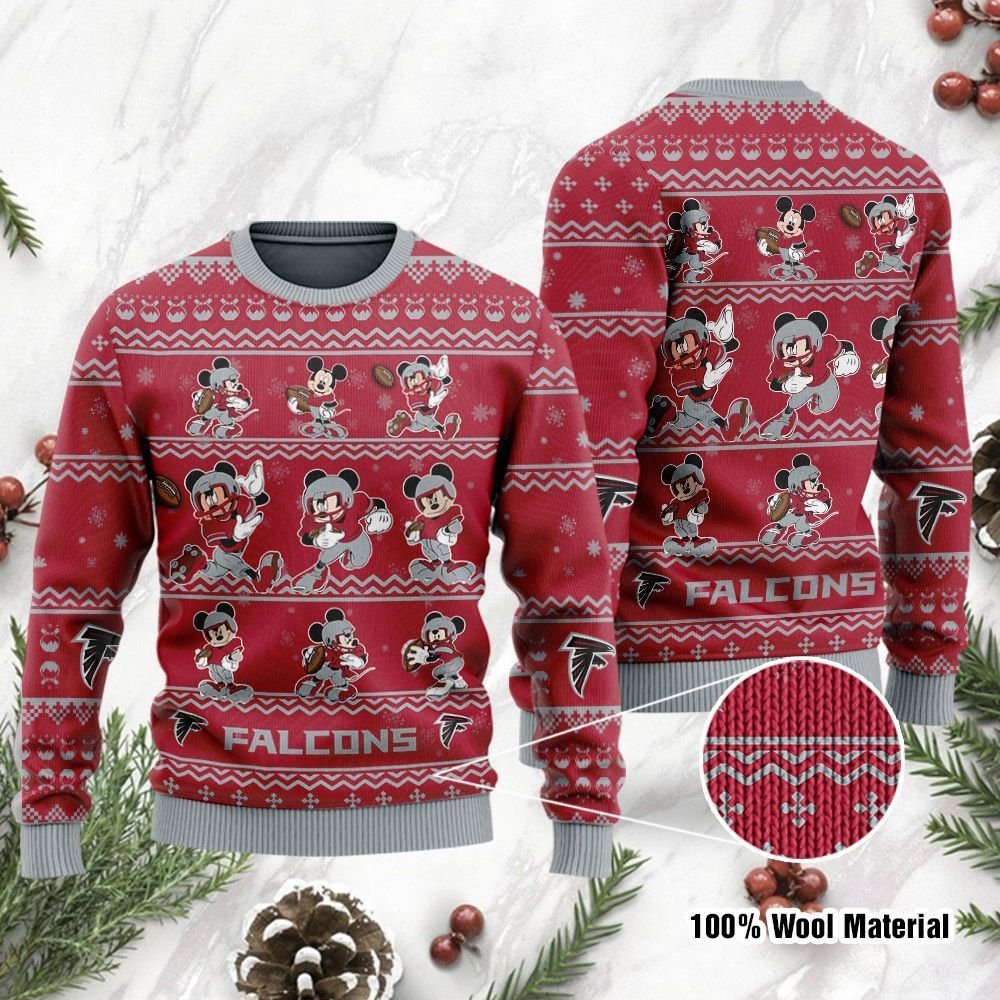 Atlanta Falcons Mickey Mouse Holiday Party Ugly Christmas Sweater Adult 3D Funny Matching for family