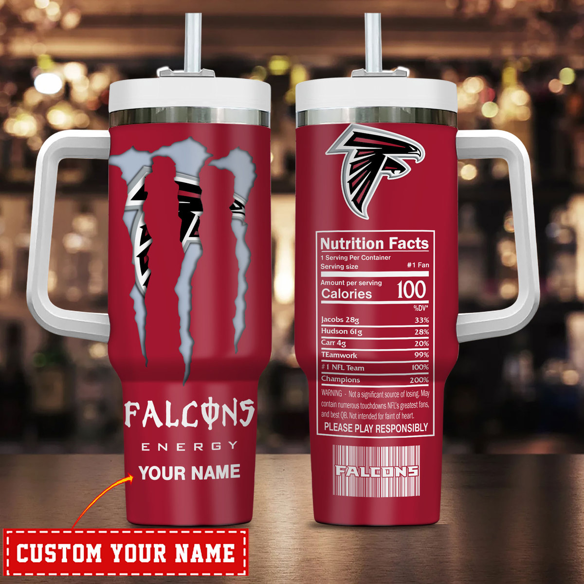 Atlanta Falcons NFL Energy Nutrition Facts Custom Stanley Cup 40 oz 30 oz Tumbler With HandleTVC230172