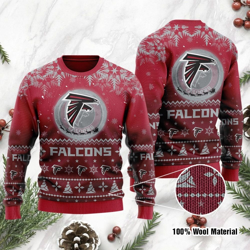 Atlanta Falcons Santa Claus In The Moon Ugly Christmas Sweater Adult 3D Funny Matching for family