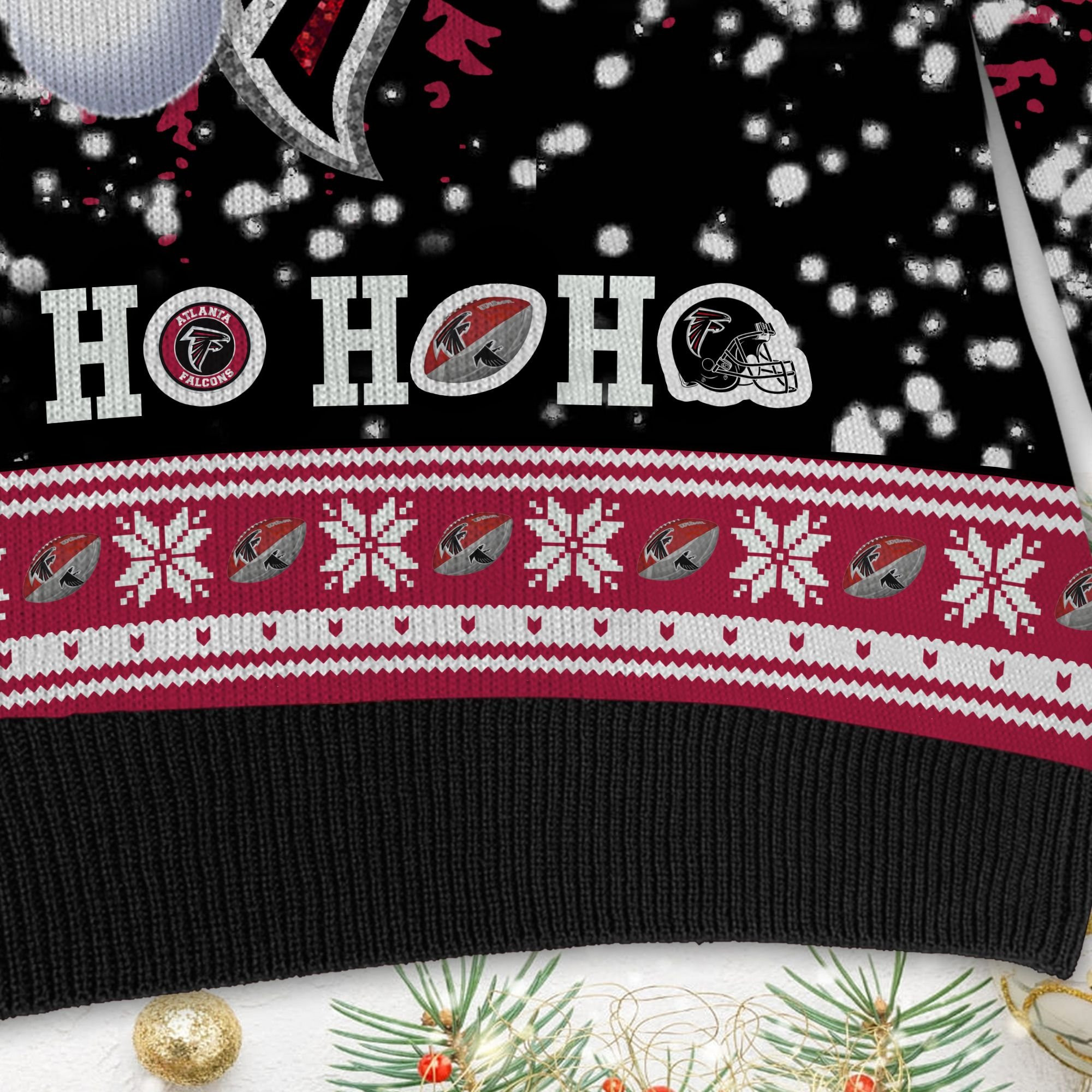 Atlanta Falcons Symbol Wearing Santa Claus Hat Ho Ho Ho Custom Personalized Ugly Christmas Sweater Adult 3D Funny Matching for family - Image 5