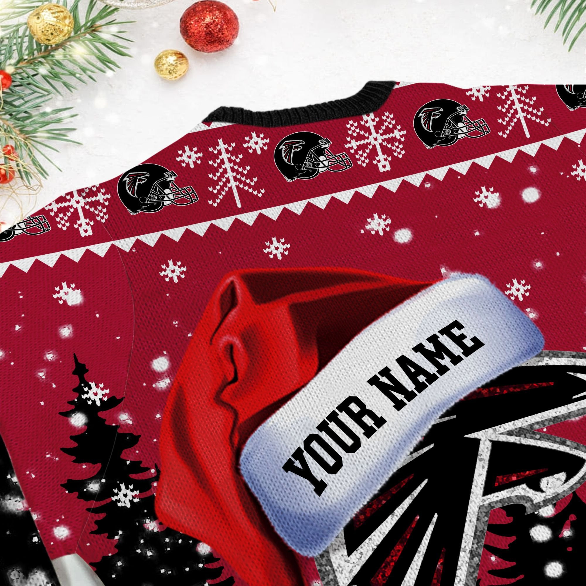 Atlanta Falcons Symbol Wearing Santa Claus Hat Ho Ho Ho Custom Personalized Ugly Christmas Sweater Adult 3D Funny Matching for family - Image 6