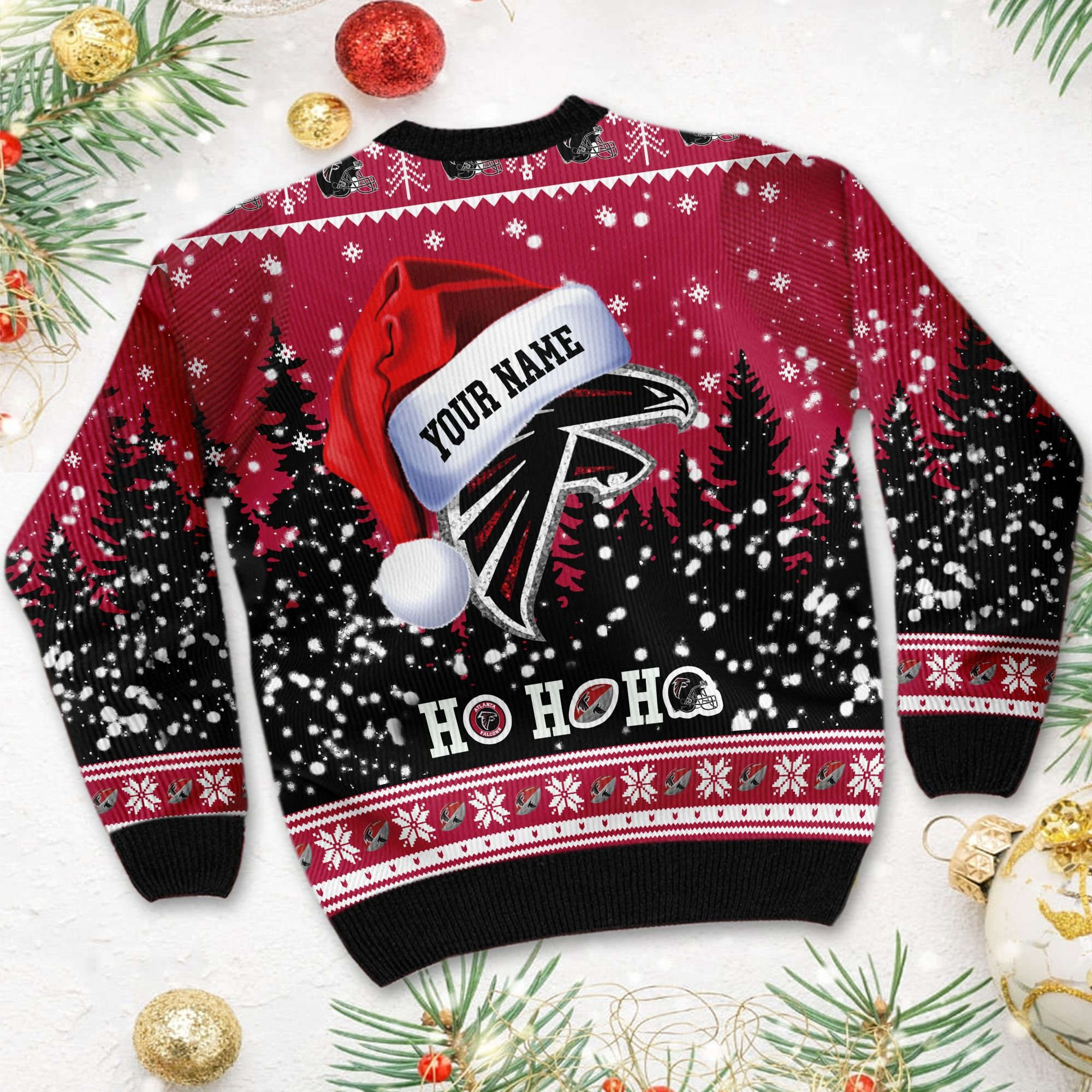 Atlanta Falcons Symbol Wearing Santa Claus Hat Ho Ho Ho Custom Personalized Ugly Christmas Sweater Adult 3D Funny Matching for family - Image 4