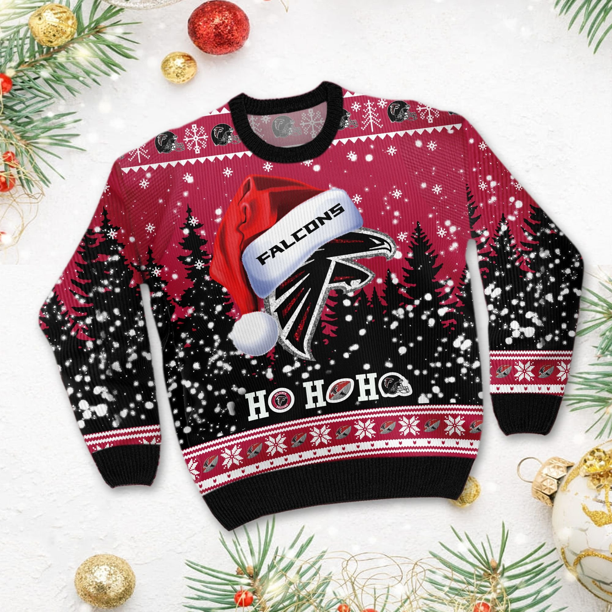 Atlanta Falcons Symbol Wearing Santa Claus Hat Ho Ho Ho Custom Personalized Ugly Christmas Sweater Adult 3D Funny Matching for family - Image 3