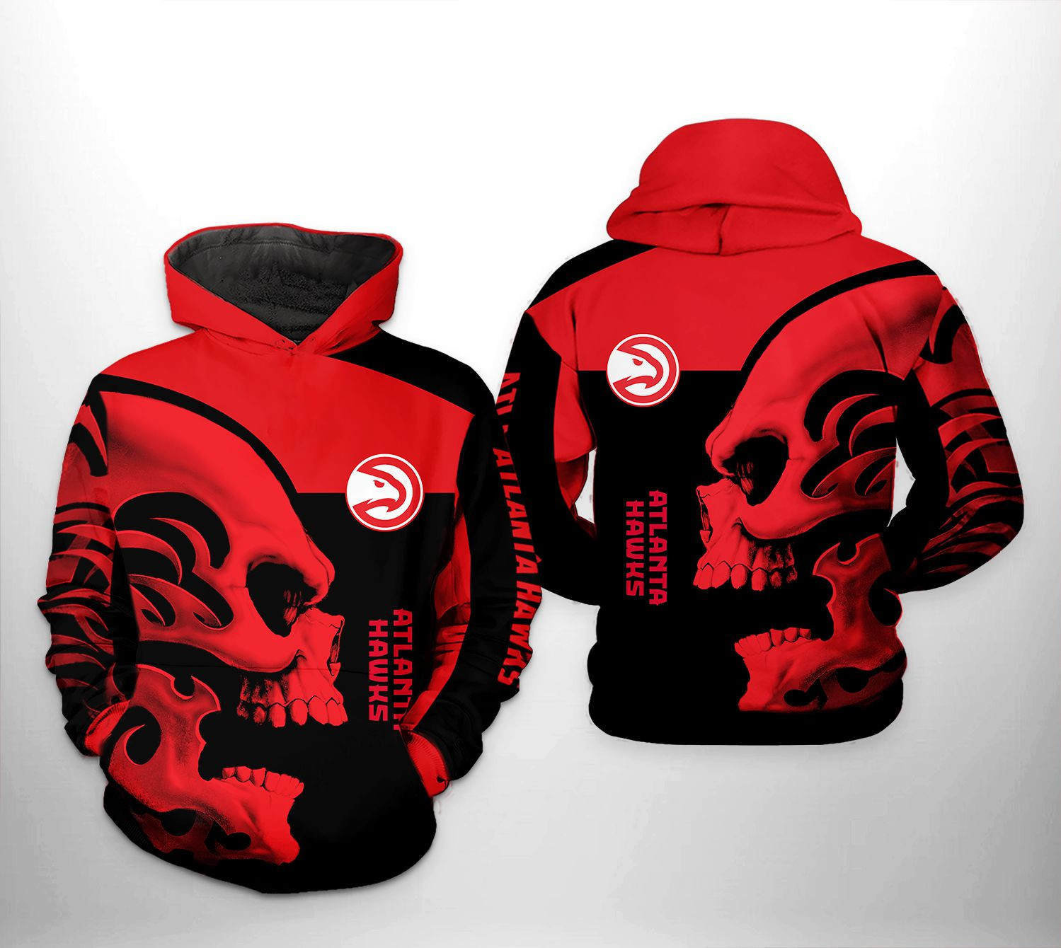 Atlanta Hawks NBA Skull Team 3D All Over Print Hoodie, Zip Hoodie