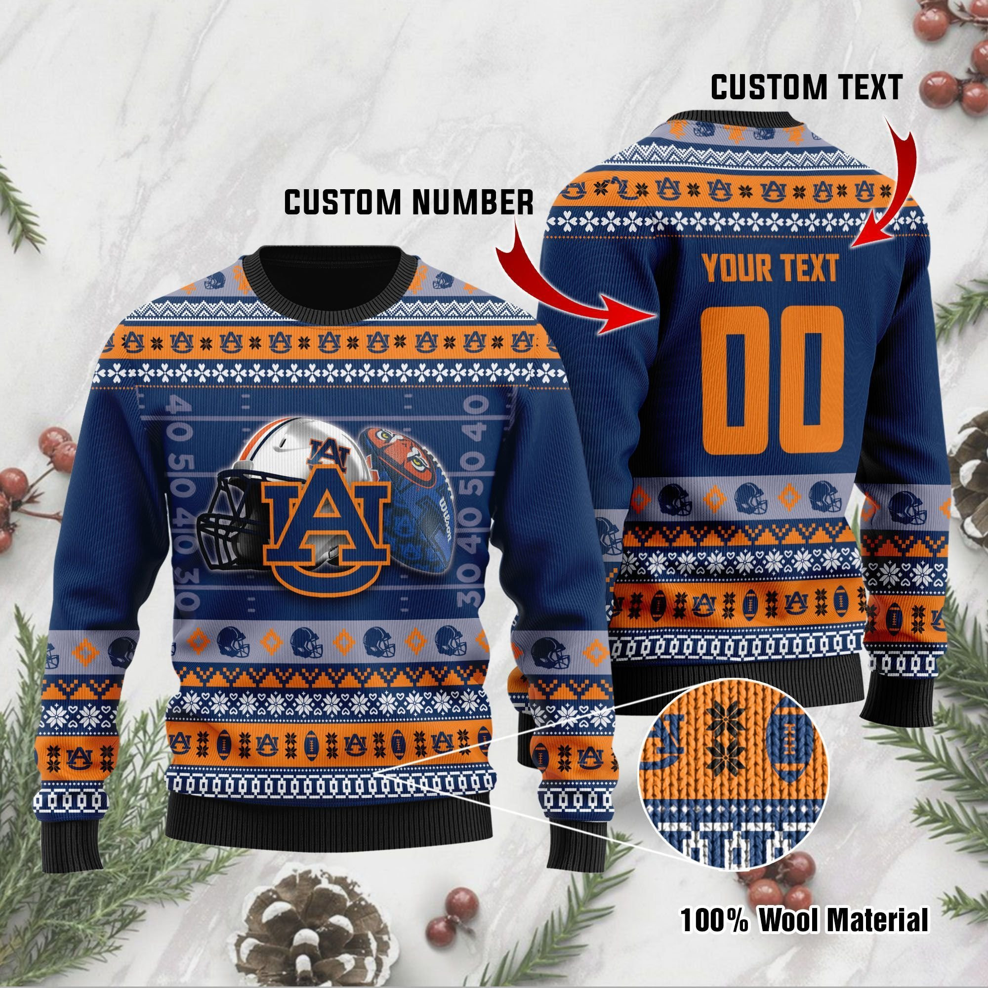 Auburn Tigers Custom Name & Number Personalized Ugly Christmas Sweater Adult 3D Funny Matching for family