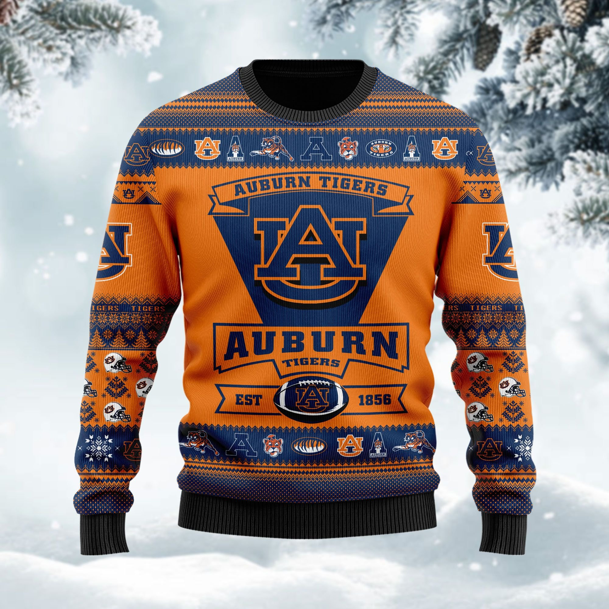 Auburn Tigers Football Team Logo Custom Name Personalized Ugly Christmas Sweater Adult 3D Funny Matching for family - Image 3
