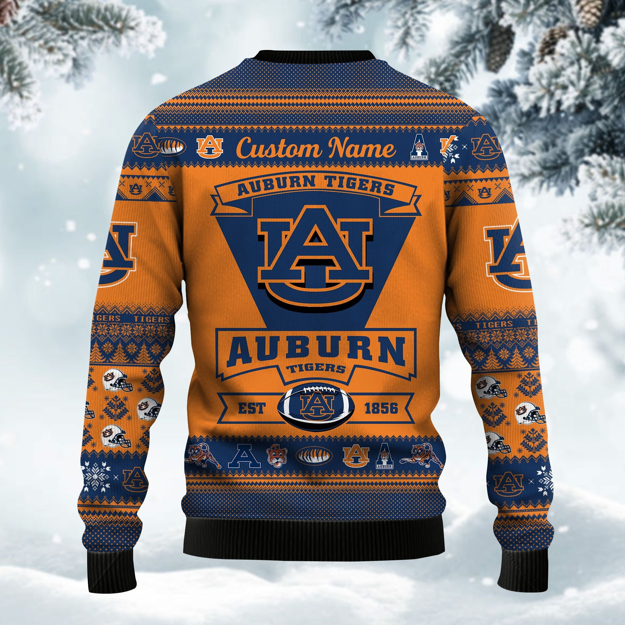 Auburn Tigers Football Team Logo Custom Name Personalized Ugly Christmas Sweater Adult 3D Funny Matching for family - Image 4