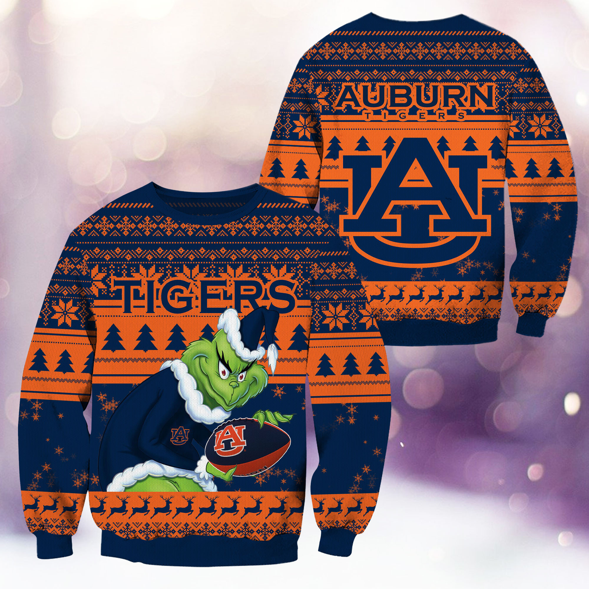 Auburn Tigers Grinch Ugly Christmas Sweater Adult 3D Funny Matching for family