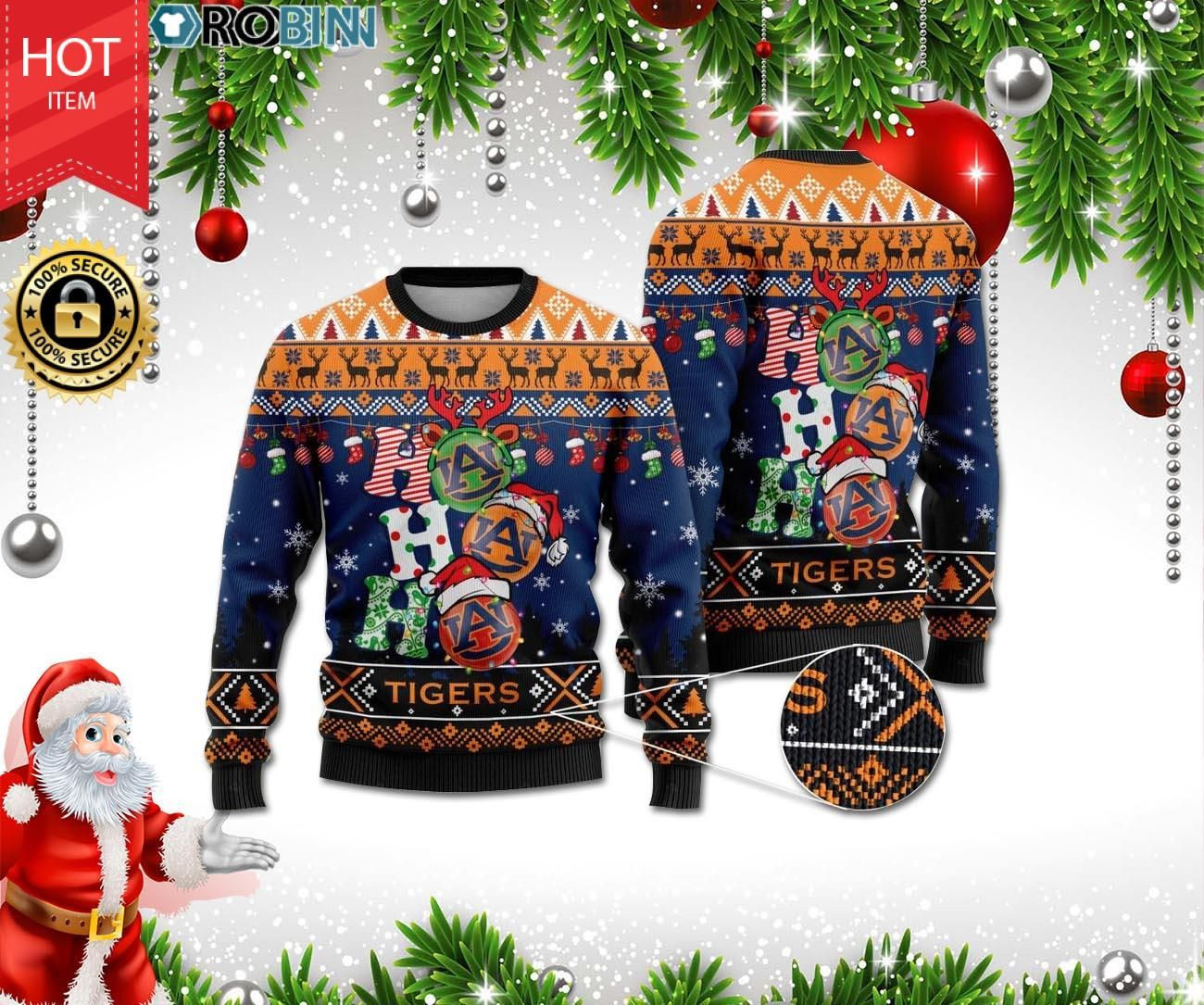Auburn Tigers Ho Ho Ho 3D Print Ugly Christmas Sweater Adult 3D Funny Matching for family