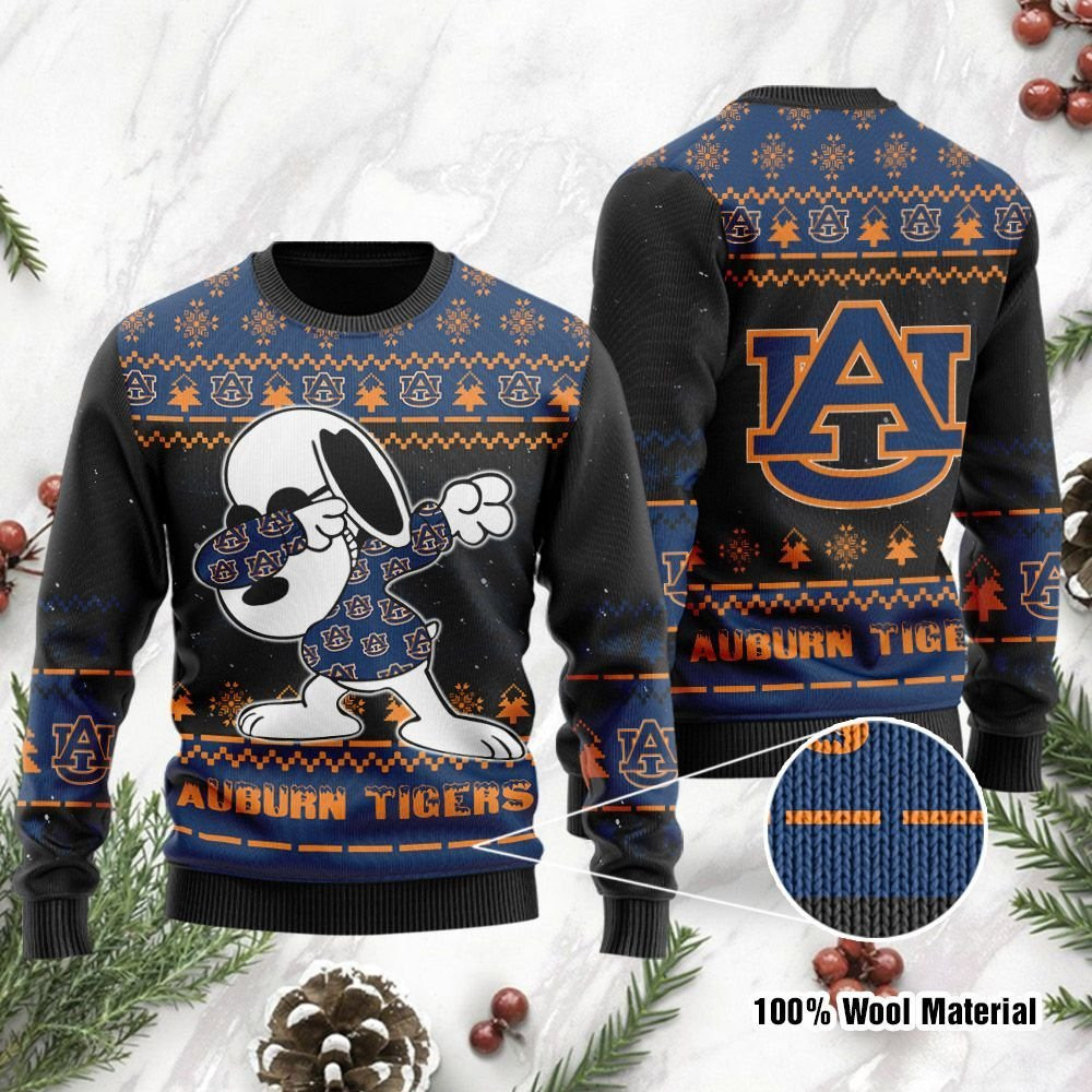 Auburn Tigers Snoopy Dabbing Holiday Party Ugly Christmas Sweater Adult 3D Funny Matching for family