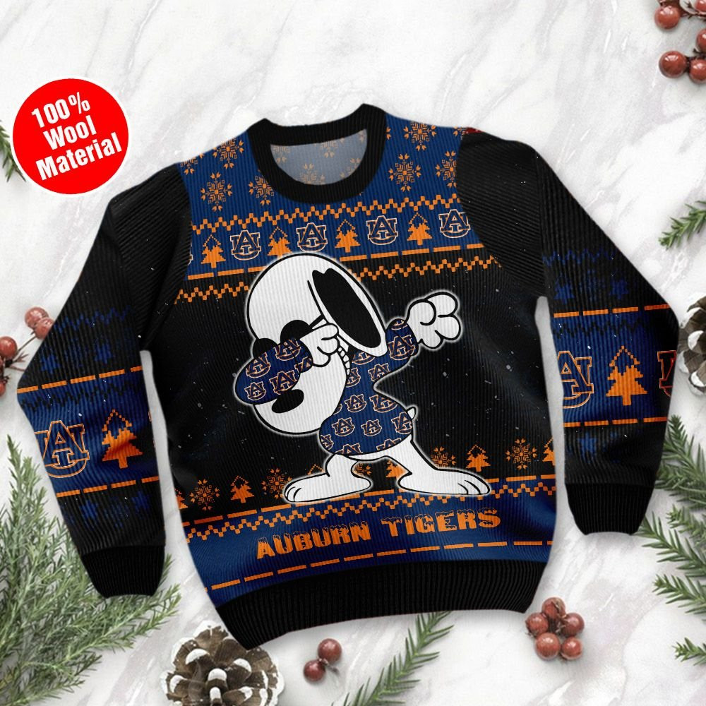 Auburn Tigers Snoopy Dabbing Ugly Christmas Sweater Adult 3D Funny Matching for family - Image 2