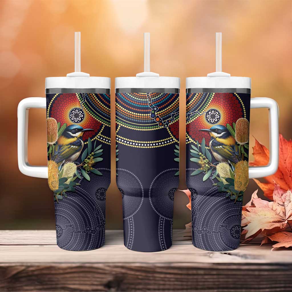 Aussie Honeyeaters Banksia Flowers Aboriginal Dots Painting Custom Stanley Cup 40 oz 30 oz Tumbler With HandleTVC2301332