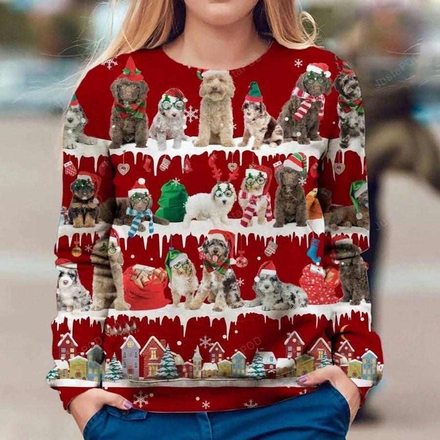 Aussiedoodle Snow Christmas Ugly Christmas Sweater Adult 3D Funny Matching for family