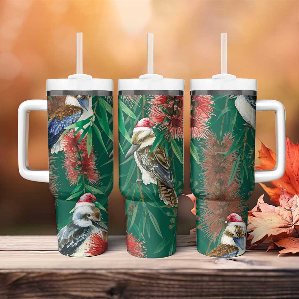 Australia Christmas Kookaburra Santa on Callistemon â€“ Forest Green Custom Stanley Cup 40 oz 30 oz Tumbler With HandleTVC2301322