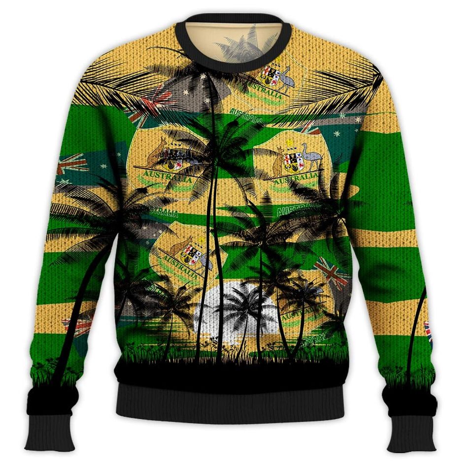 Australia Coconut Pattern Hawaiian Soccer Team, Australia World Cup 2022, Football Fans 3D Sweater - Image 2