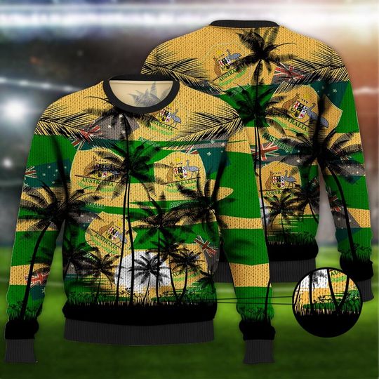 Australia Coconut Pattern Hawaiian Soccer Team, Australia World Cup 2022, Football Fans 3D Sweater - Image 10