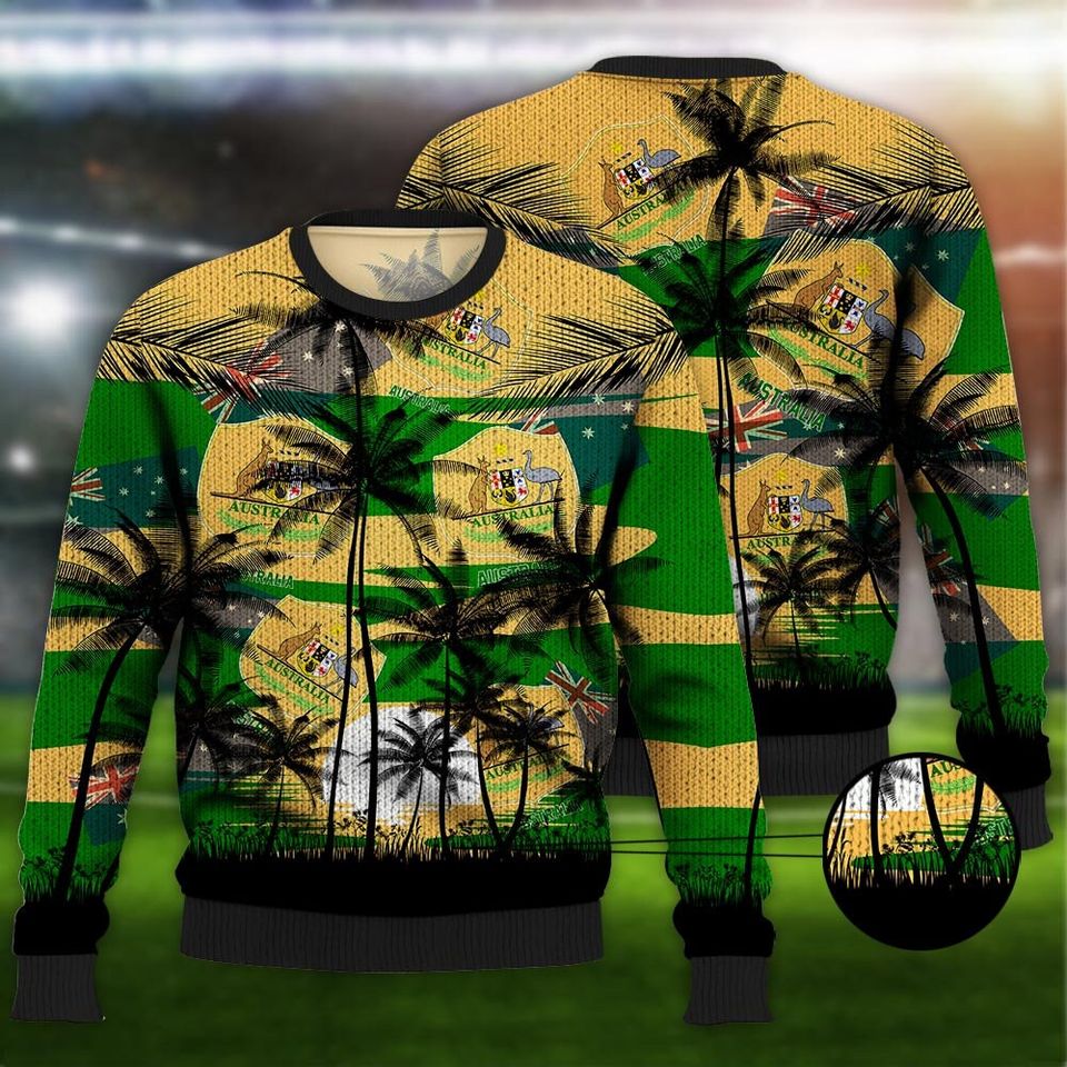 Australia Coconut Pattern Hawaiian Soccer Team, Australia World Cup 2022, Football Fans 3D Sweater