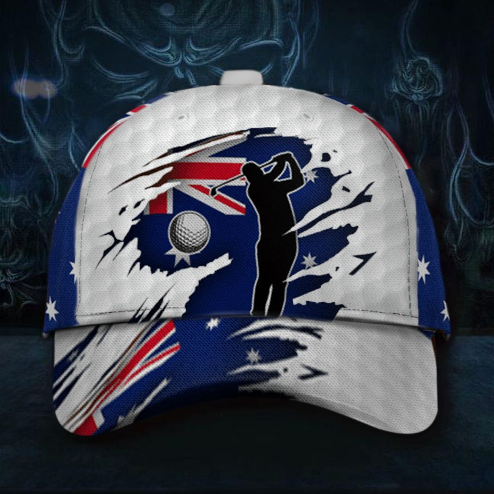 Australia Flag Golfer Hat Vintage Print Best Golf Hats Patriotic Gifts Golf Lovers Trucker Hats Custom Hats Gifts For Men & Women