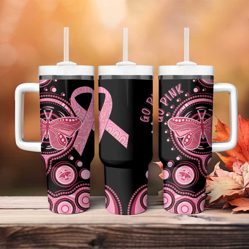 Australia Indigenous Breast Cancer Ribbon Butterfly Aboriginal Arts Custom Stanley Cup 40 oz 30 oz Tumbler With HandleTVC2301320