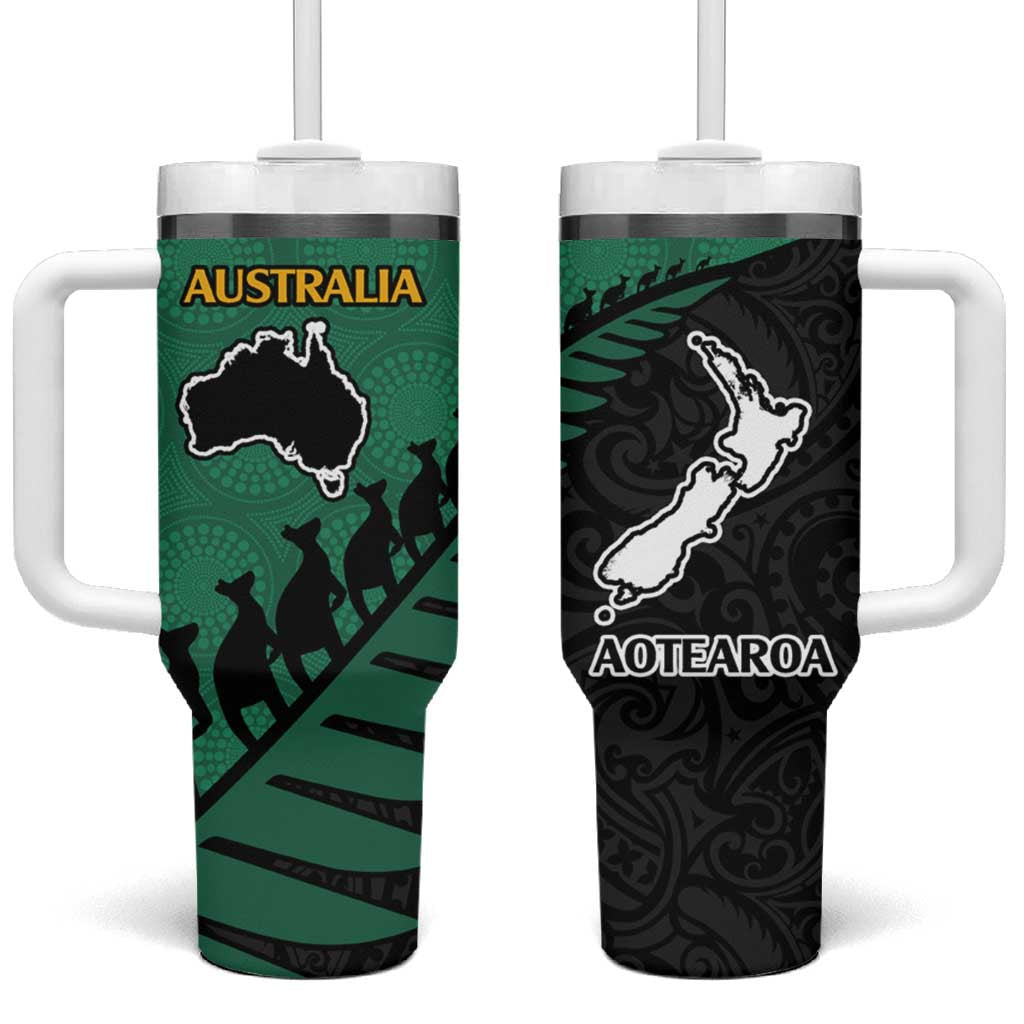 Australia New Zealand Rugby Aboriginal Wallabies and Maori Black Fern Green Custom Stanley Cup 40 oz 30 oz Tumbler With HandleTVC2301357