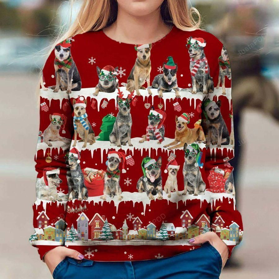 Australian Cattle Dog Snow Christmas Ugly Christmas Sweater Adult 3D Funny Matching for family
