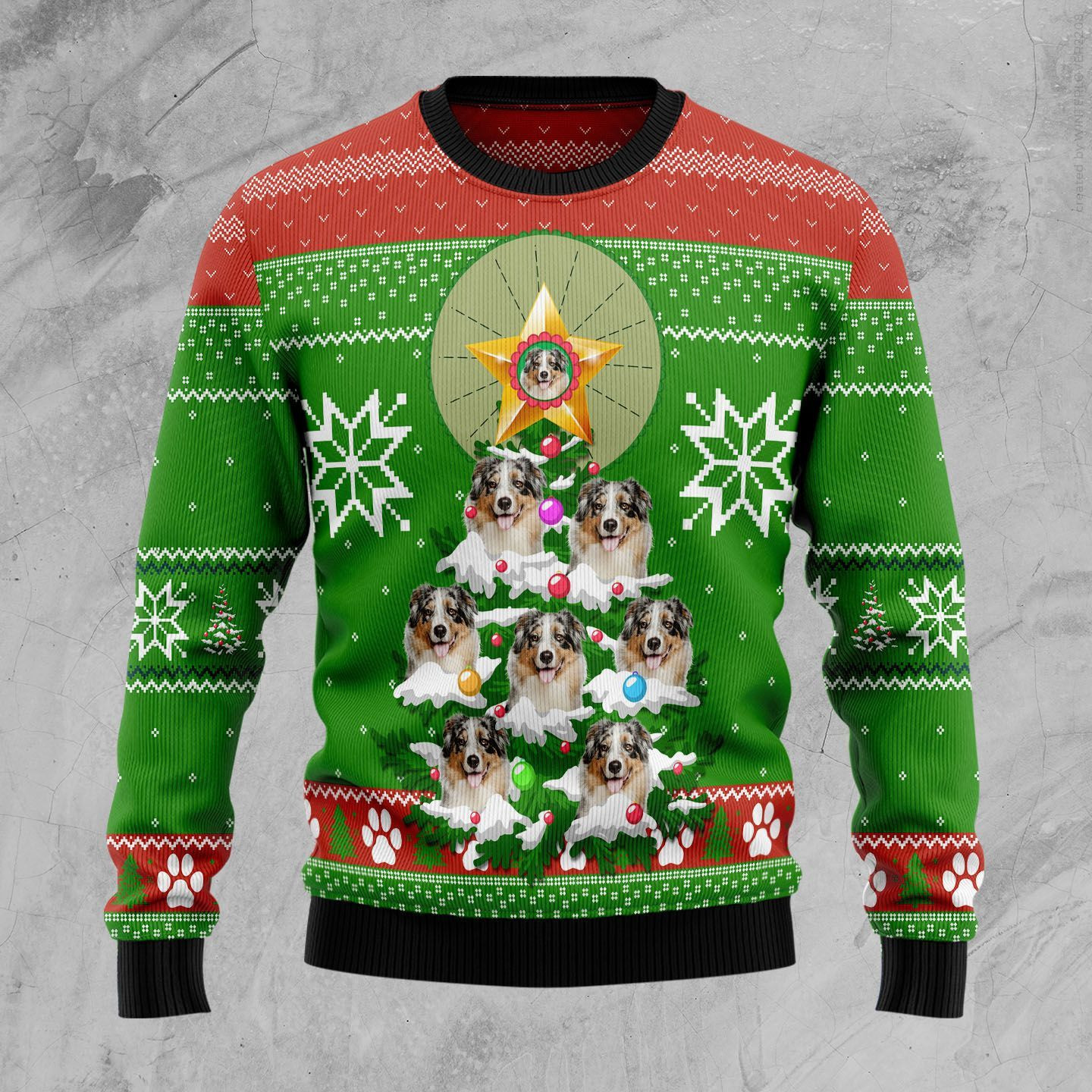 Australian Shepherd Pine Ugly Christmas Sweater Adult 3D Funny Matching for family
