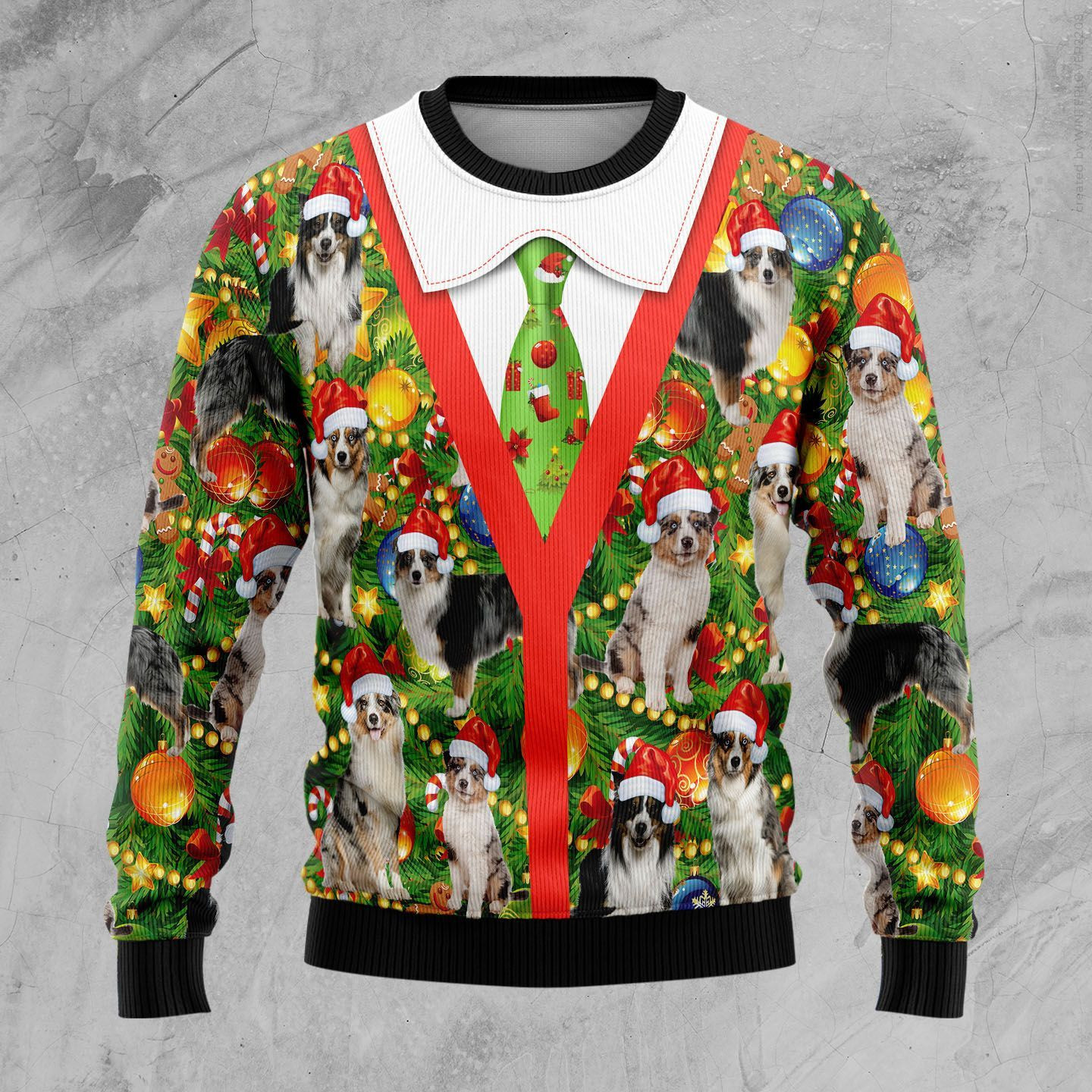 Australian Shepherd Xmas Pine Ugly Christmas Sweater Adult 3D Funny Matching for family