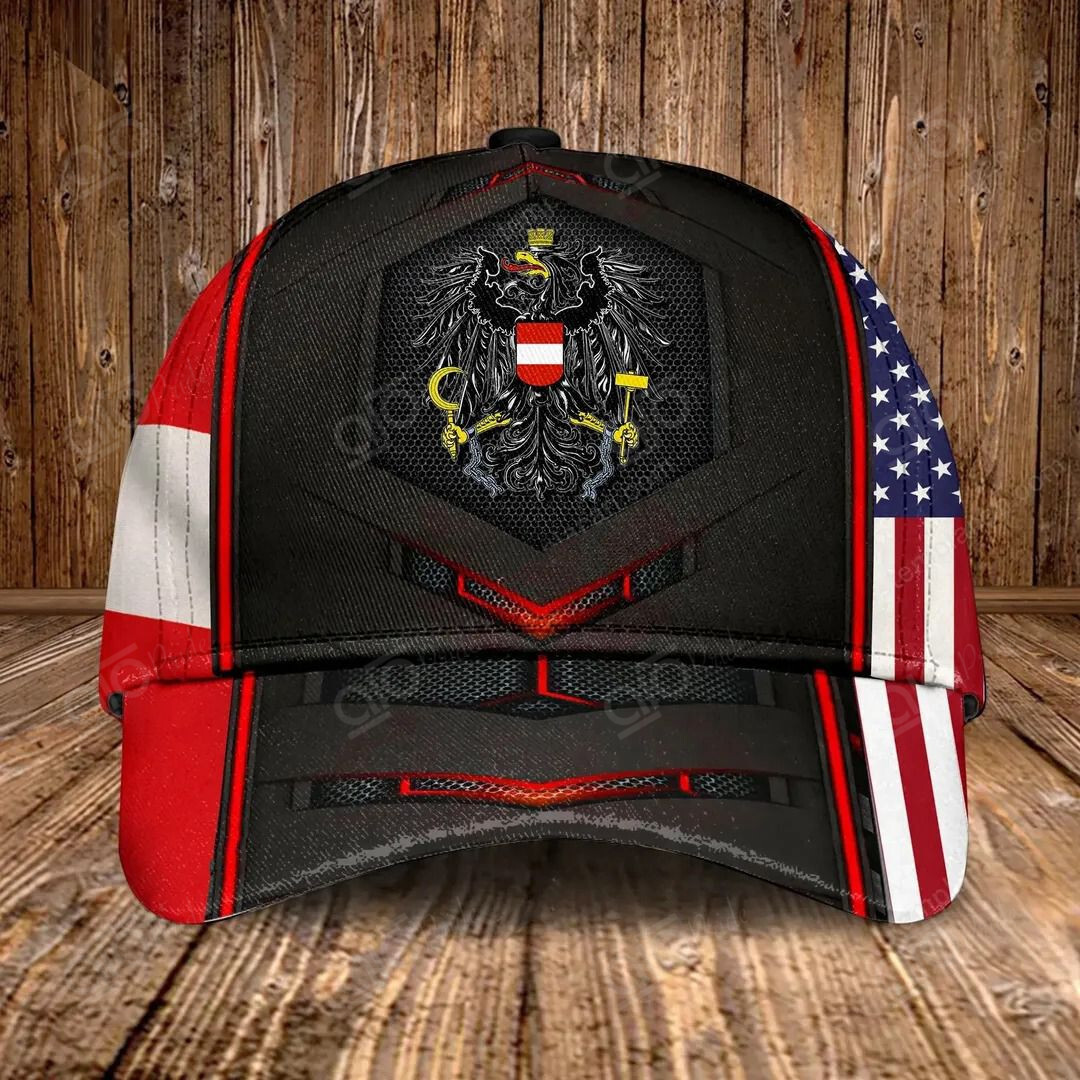 Austria Coat Of Arms & American Flag Unisex Cap Trucker Hats Custom Hats Gifts For Men & Women