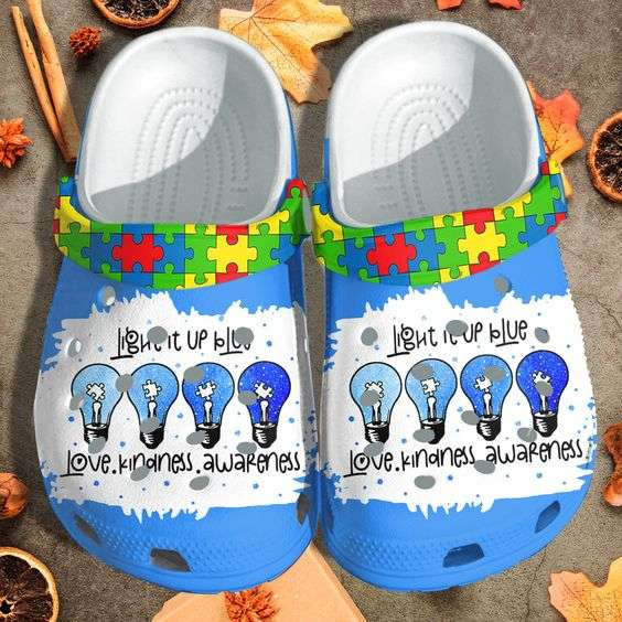 Autism Awareness Day Light It Up Blue Autism Puzzle Pieces Crocband Clog Shoes