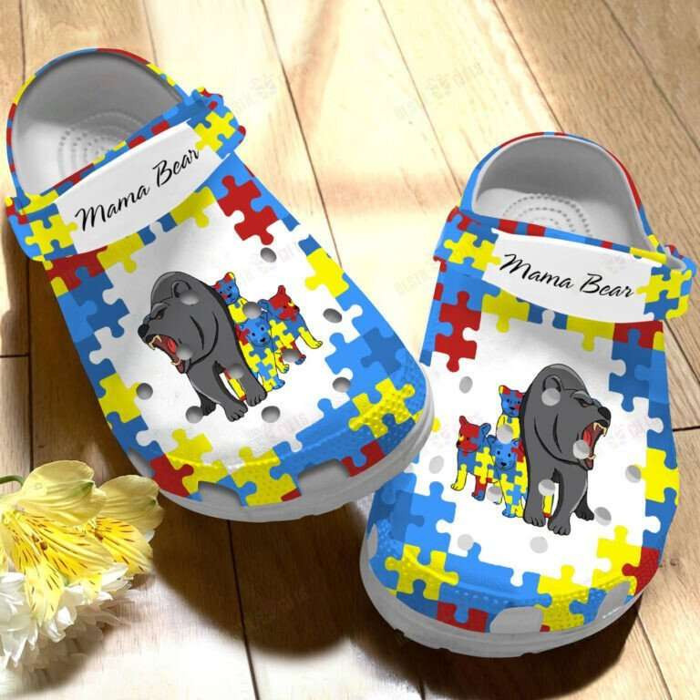 Autism Awareness Day Mama Bear Puzzle Pieces Mothers Day Crocband Clog Shoes
