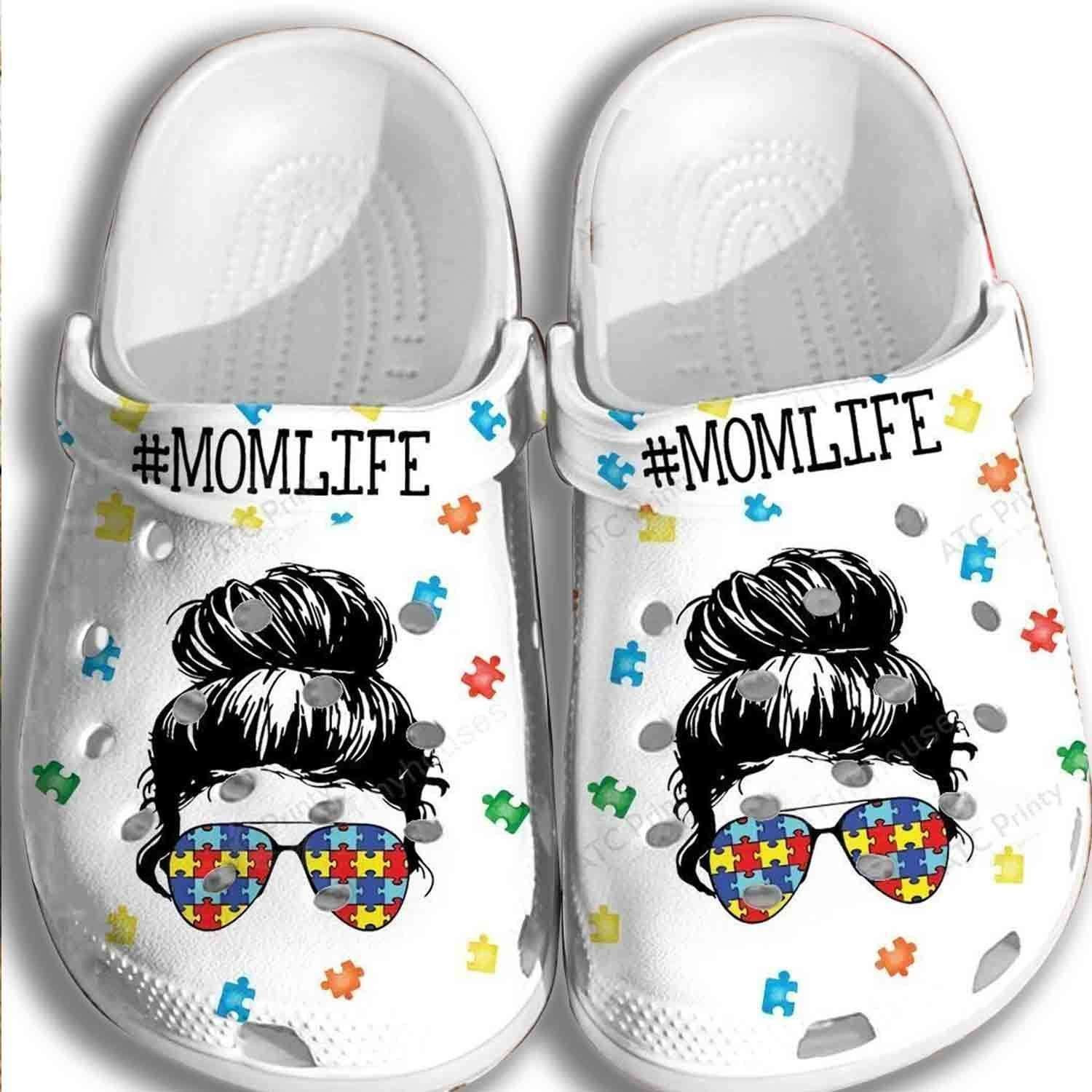Autism Awareness Day Mom Life Puzzle Pieces Mothers Day Crocband Clog Shoes