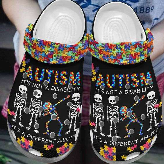 Autism Awareness Day Skeleton Dabbing Autism Puzzle Pieces Crocband Clog Shoes