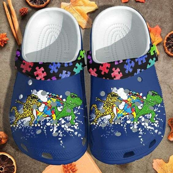 Autism Awareness Day T Rex Dinosaur Dancing Autism Puzzle Pieces Crocband Clog Shoes