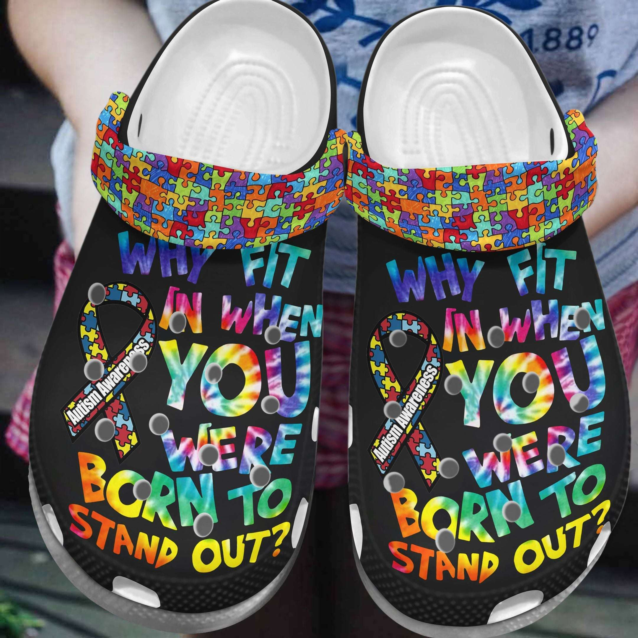 Autism Awareness Day Why Fit In When You Were Born To Stand Out Puzzle Pieces Crocband Clog Shoes
