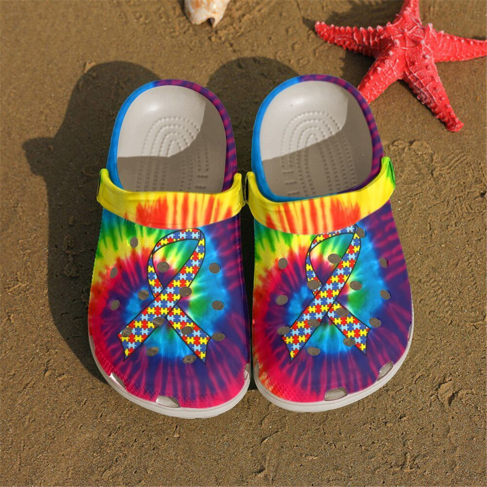 Autism Awareness Ribbon Tie Dye Color Crocband Clog Shoes