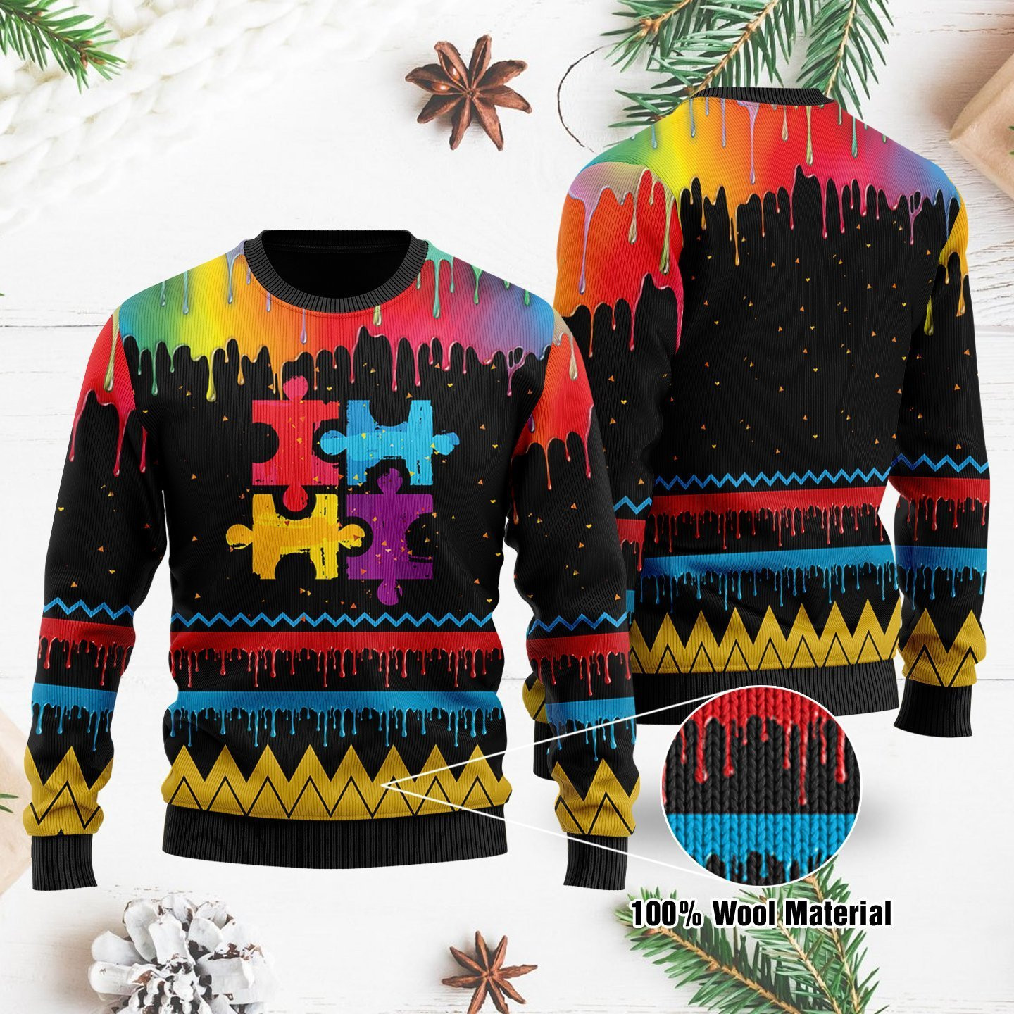 Autism Awareness Ugly Christmas Sweater Adult 3D Funny Matching for family