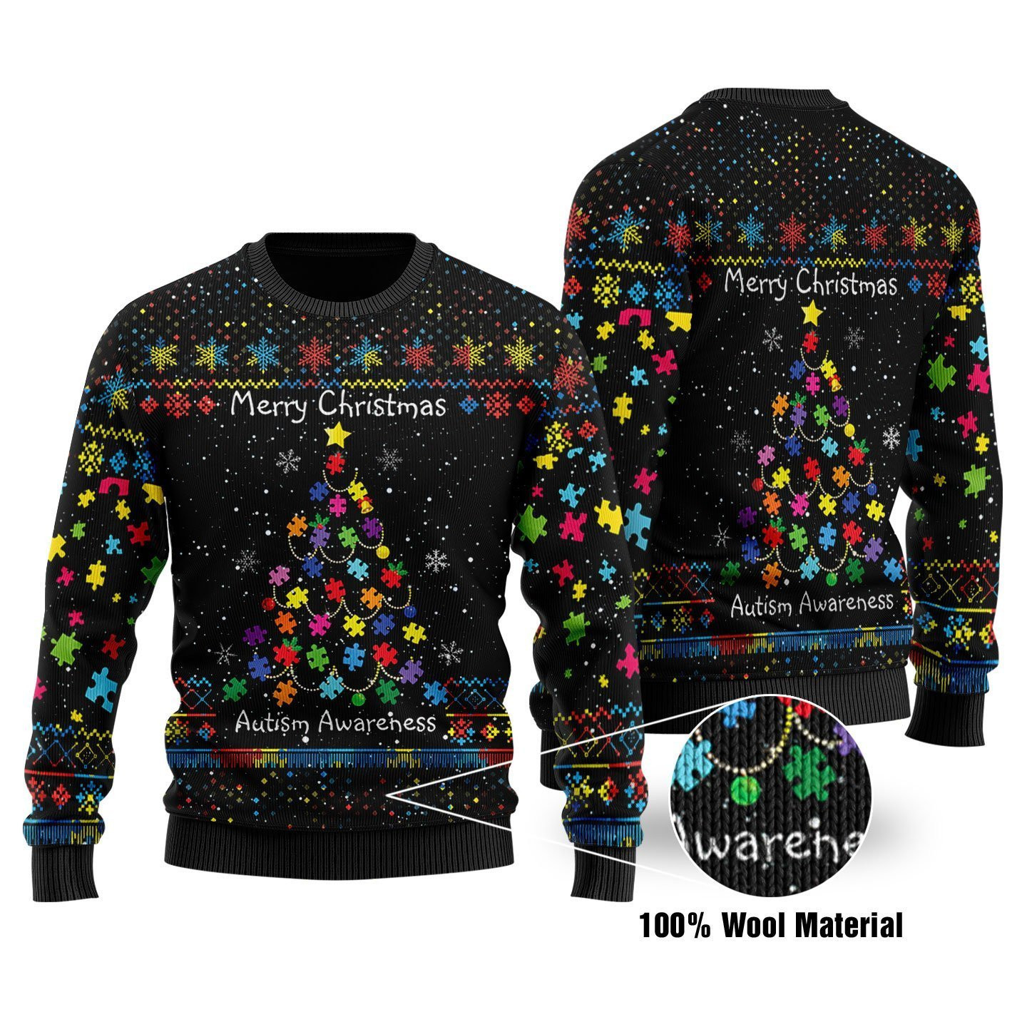 Autism Awareness Ugly Christmas Sweater Adult 3D Funny Matching for family