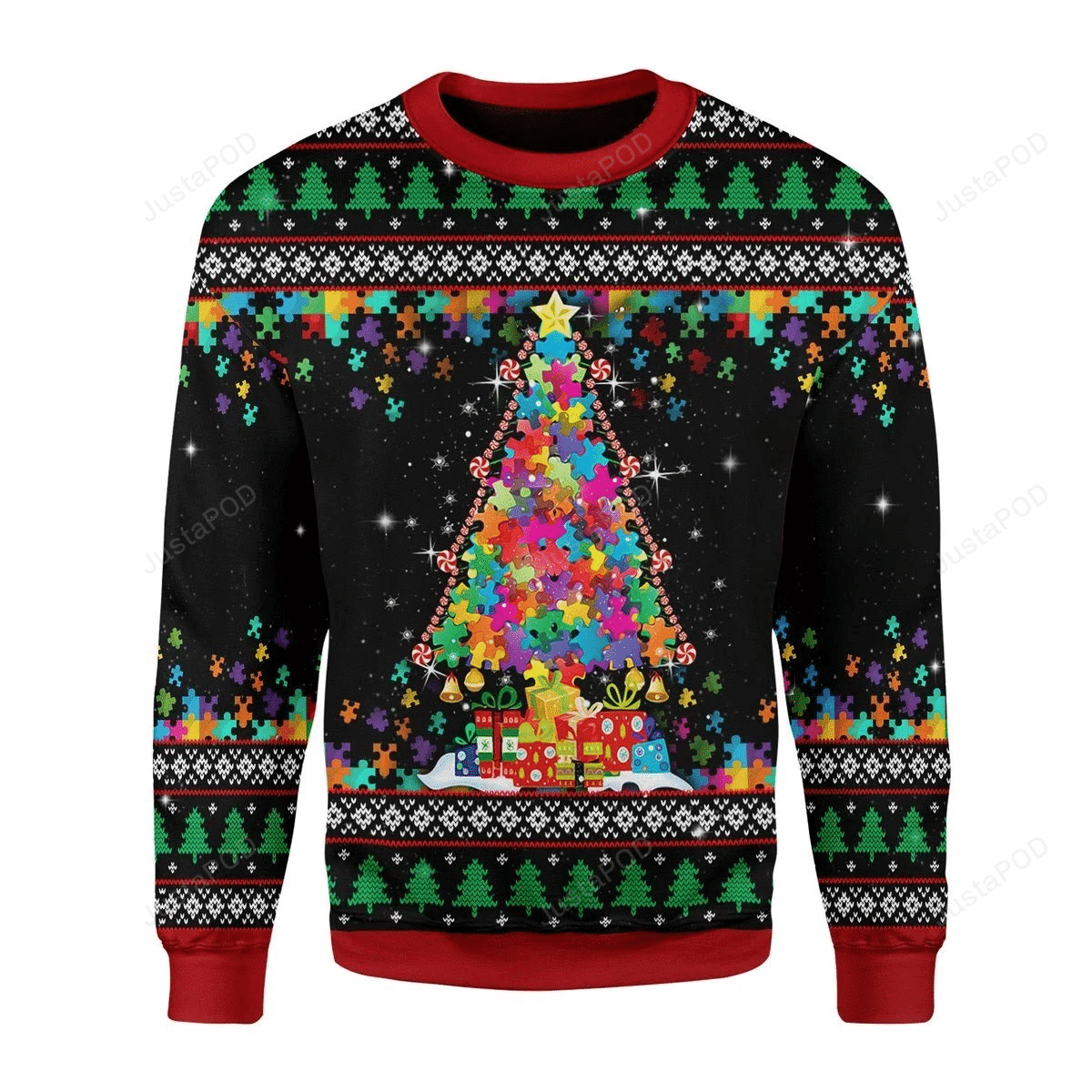 Autism Christmas Tree Ugly Christmas Sweater Adult 3D Funny Matching for family