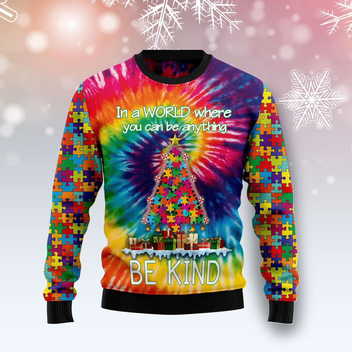 Autism Christmas Tree Ugly Christmas Sweater Adult 3D Funny Matching for family