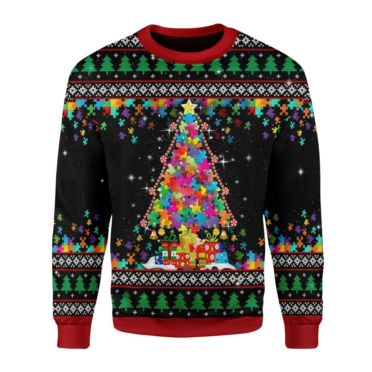 Autism Christmas Tree Ugly Christmas Sweater Adult 3D Funny Matching for family