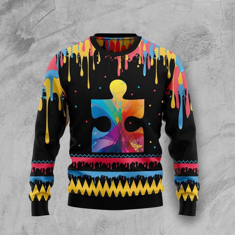 Autism Colorful Beauty Ugly Christmas Sweater Adult 3D Funny Matching for family