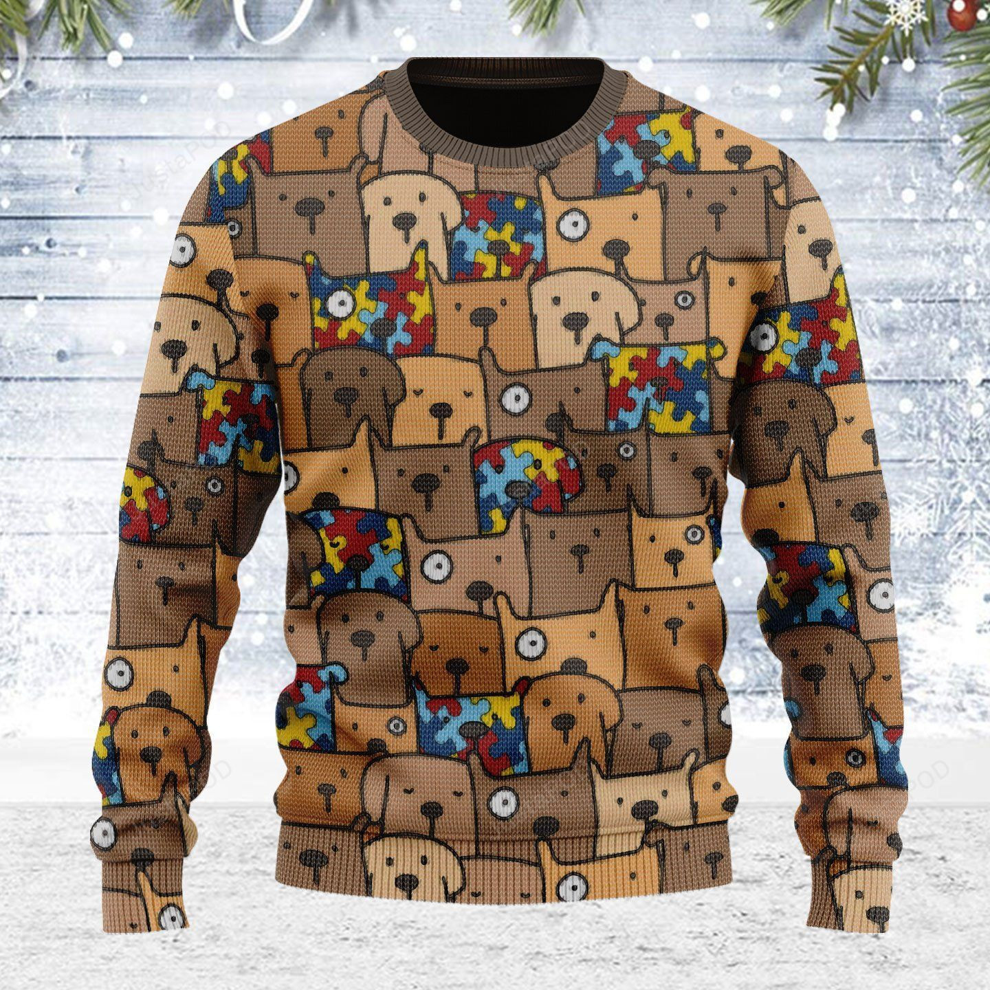 Autism Dog Ugly Christmas Sweater Adult 3D Funny Matching for family