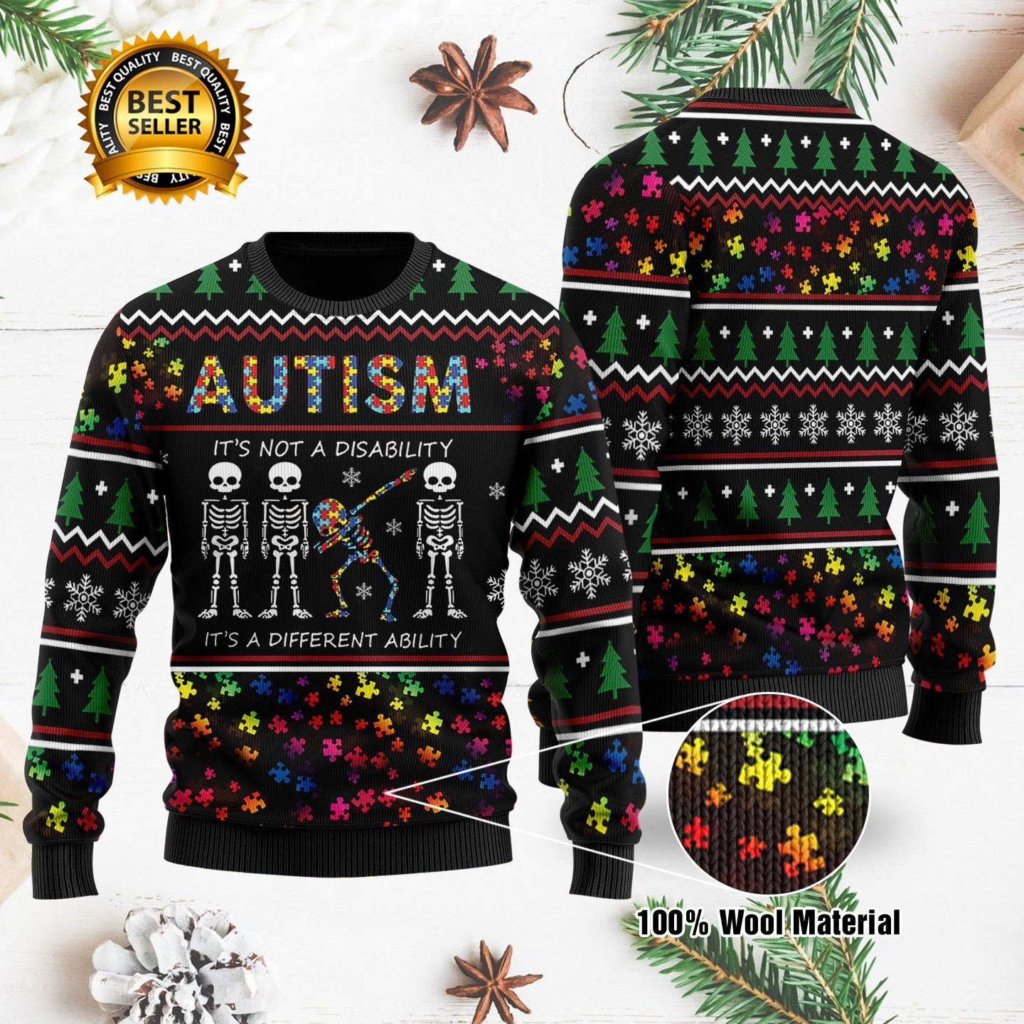Autism Its Not A Disability Ugly Christmas Sweater Adult 3D Funny Matching for family